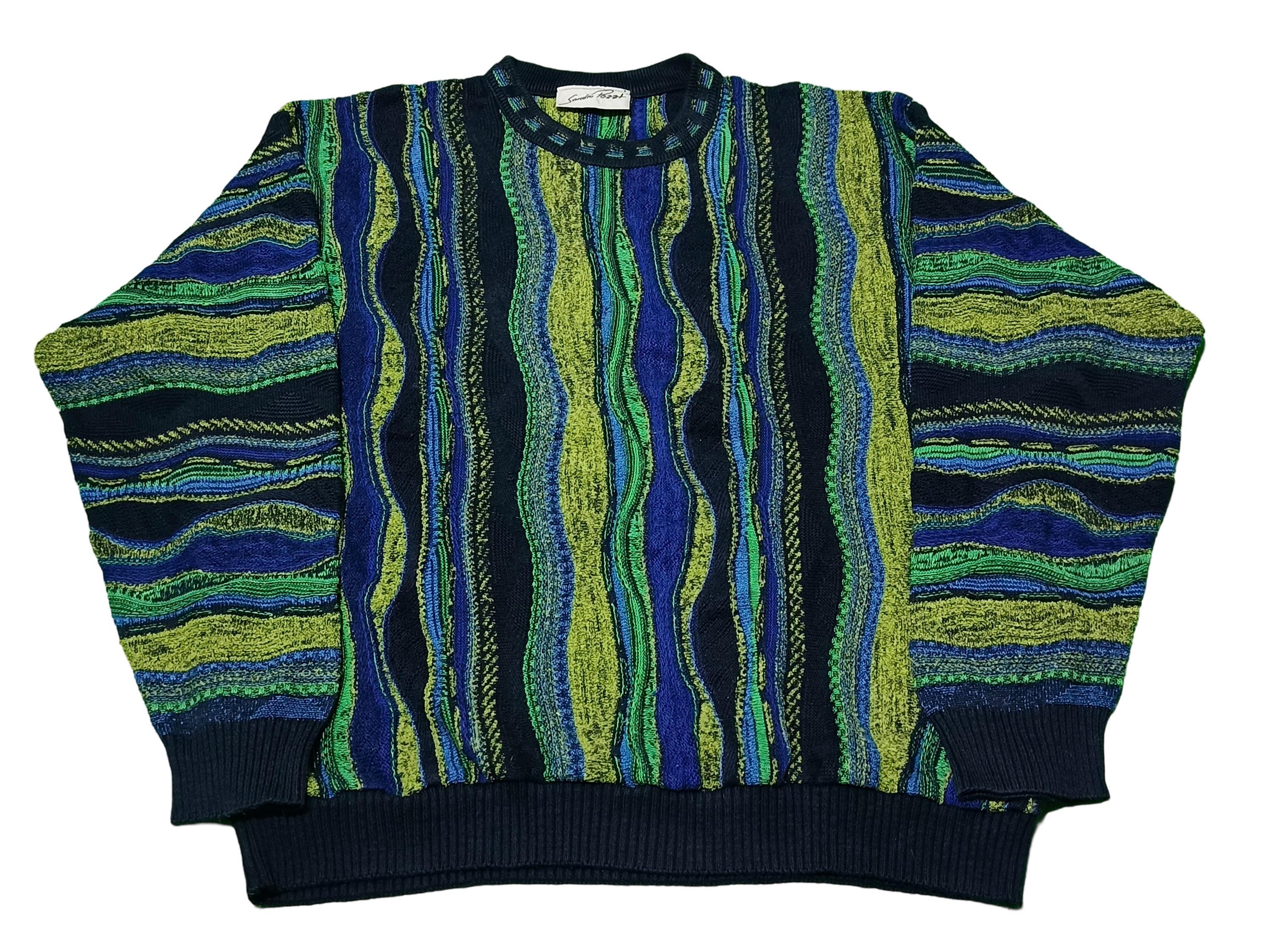 Vintage 90s Coogi Style Sweater: Abstract 3D Knit Pullover, Size 