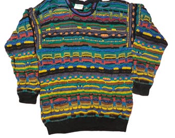 Suéter de punto 3D Coogi vintage: jersey de hip hop de los 90, talla L