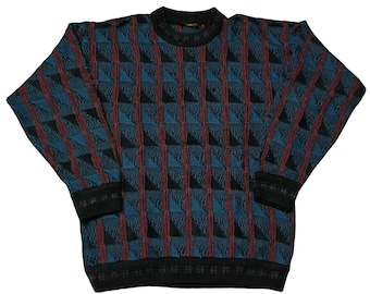 Vintage 90s 3D Knit Coogi Style Grunge Cream Green Sweater - Etsy