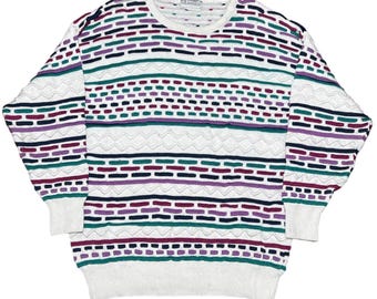Suéter de punto de algodón estilo Coogi vintage de los años 90 - Talla S