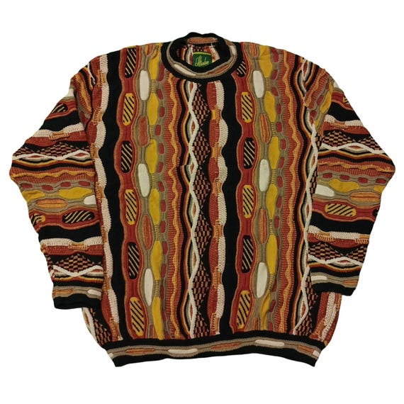 Vintage 90s Coogi Style Knit Sweater: Hanlon Mills 3D Cotton
