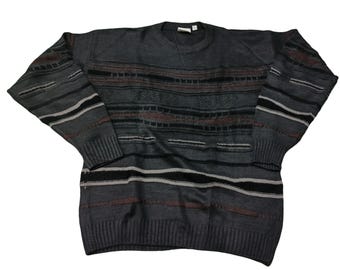 Vintage 90s Coogi Style Knit Sweater | Multicolor Textured Pullover