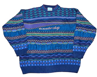 Vintage 90s 3D Knit Sweater Shop Pullover: Coogi Style Geometric Jumper