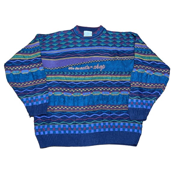 Vintage 90s 3D Knit Sweater Shop Pullover: Coogi Style Geometric