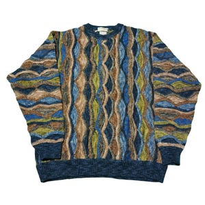 Vintage 90s Coogi Style Knit Sweater - Oversized Wool Blend Jumper (Size L)