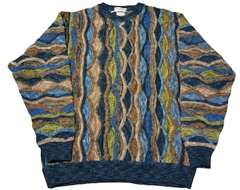 Vintage Coogi Australia 3D Knit Sweater: Multicolor 90s Hip Hop
