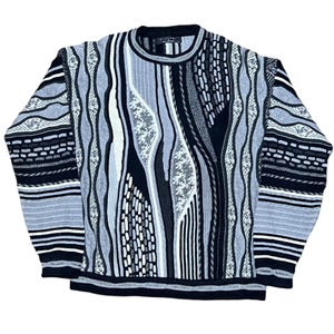 Vintage Protegé Coogi Style Sweater - 90s Textured Knit Hip Hop Pullover - Retro Geometric Streetwear - Bold Oversized Sweater Size L