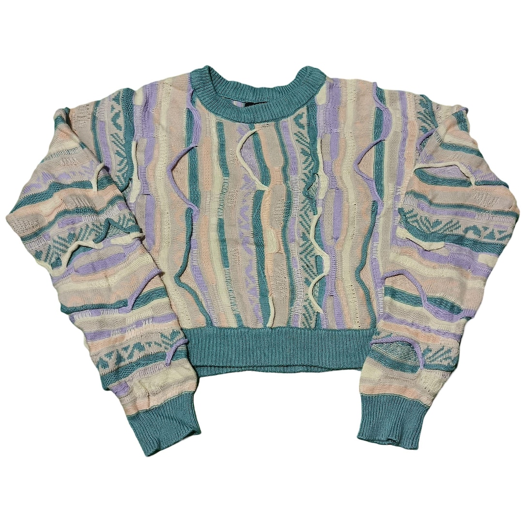 Vintage Coogi Style 3D Knit Sweater: Retro 90s Multicolor