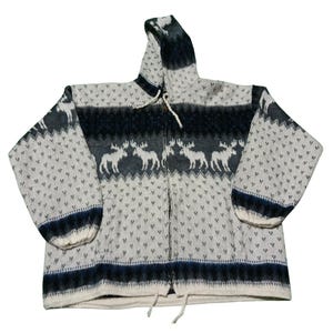 Vintage Ruminahui Alpaca Wool Hoodie: Ecuadorian Moose Sweater Jacket, Size M