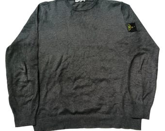 90s 80s Y2k Stone Island Wool Green Sweater Embroided Logo Vintage