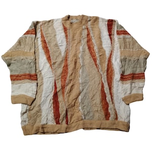 Vintage 90s Bergati Coogi Style Sweater - 3D Textured Knit, Bold Stripes, Retro Streetwear, Hip Hop Fashion, Cosby Biggie