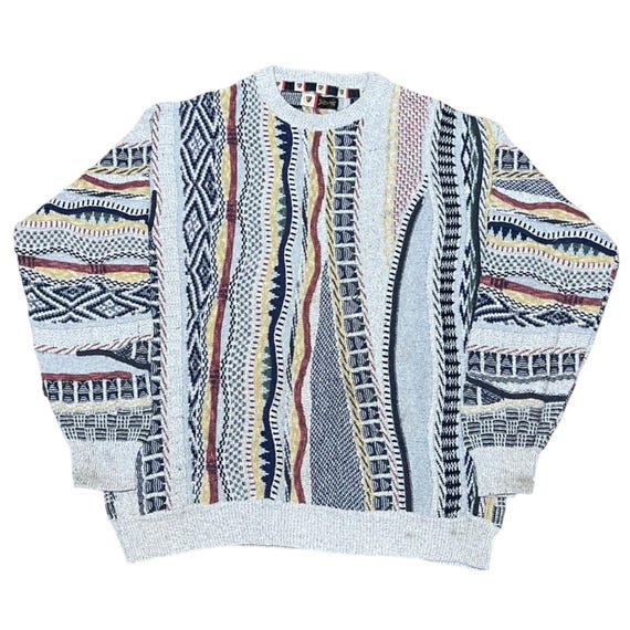 Vintage 90s Coogi Style Sweater: Abstract Knit Streetwear, Size M
