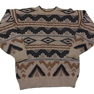 Vintage 90s Coogi Style Textured Sweater | Geometric Abstract Knit | 80s Cosby Dad Pullover Sweater