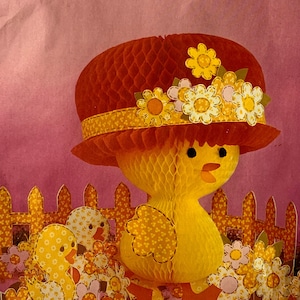 vintage Honeycomb HALLMARK Calico Duck Centerpiece Easter Spring 1960s 1970s