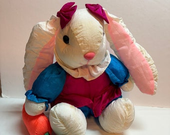 vintage 90's GIRL BUNNY RABBIT bows Carrot Nylon Parachute 9" puffy Plush