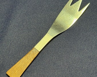 vtg MCM Mid Century stainless Serving Fork JAPAN wood handle salad meat fruit