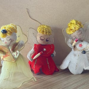 LOT (3) SPUN HEAD Vintage Antique chenille stem ~ cone ~ netting Angels Choir girls Christmas ornaments decorations