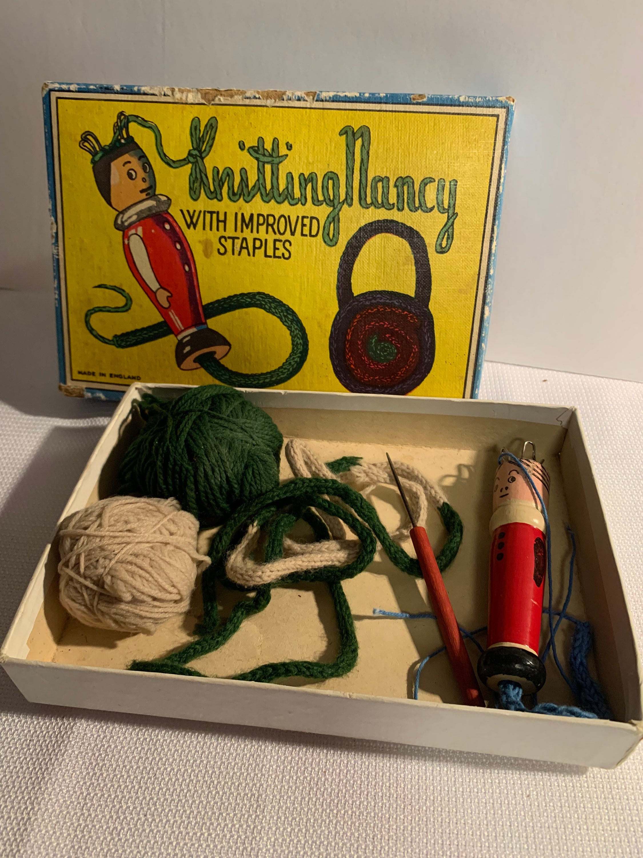 Vintage 1970's Spear KNITTING NANCY Wooden Spool Doll and