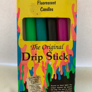 4 vintage DRIP STICK fluorescent candles #508 black light reactive wine bottle