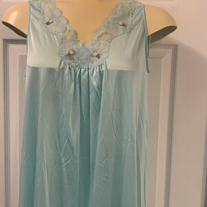 vintage Aqua Blue NIGHTY Lorraine lingerie Nightie nightgown Slip Dress small image 2