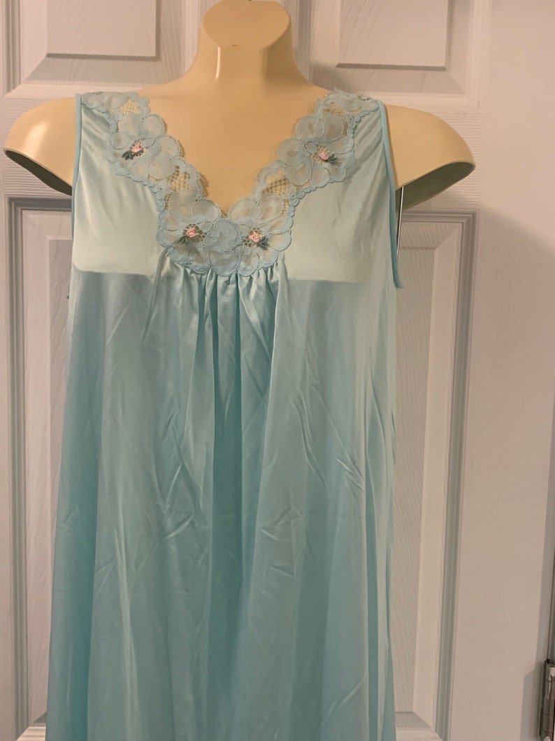 vintage Aqua Blue NIGHTY Lorraine lingerie Nightie nightgown Slip Dress small image 2