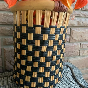 UMBRELLA Stand vintage MacKenzie Childs Rattan Wicker Planter Waste BASKET check 'B'