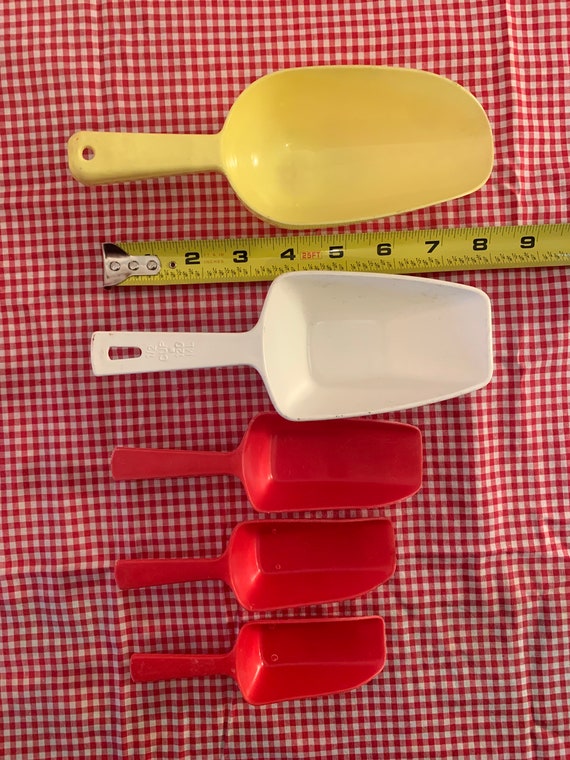 5 pc Vintage Canister SCOOPS mid-century kitsch Red Yellow