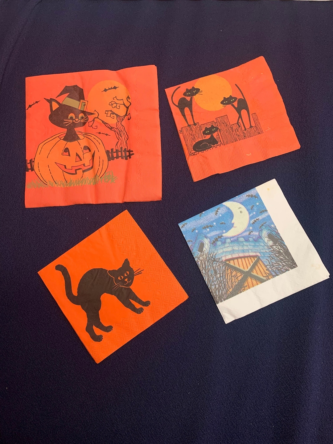 4 Vintage Paper HALLOWEEN Napkins Retro Cocktail Luncheon Etsy