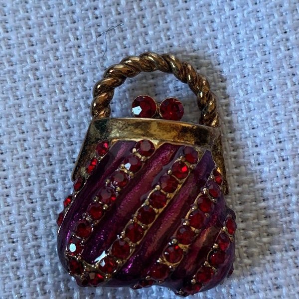 EISENBERG ICE Rhinestone PiN Brooch signed Purse Bag redhat RED sparkly bling