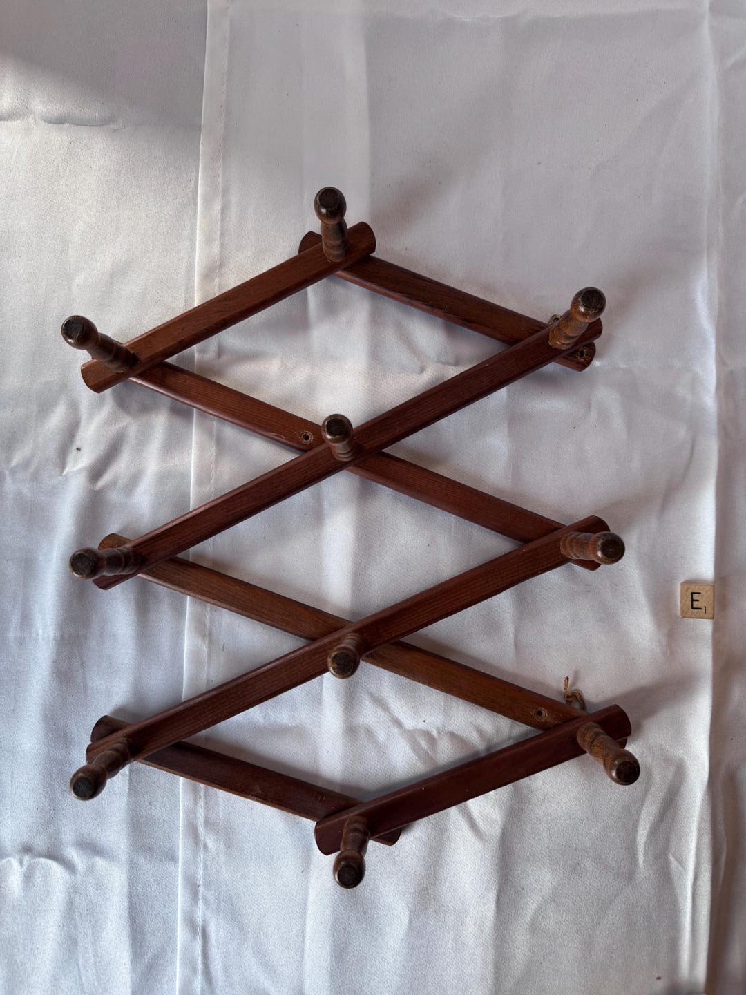 Vintage Expandable Wood Accordion Rack: 10 Pegs, Wall Coat Hat Jewelry ...