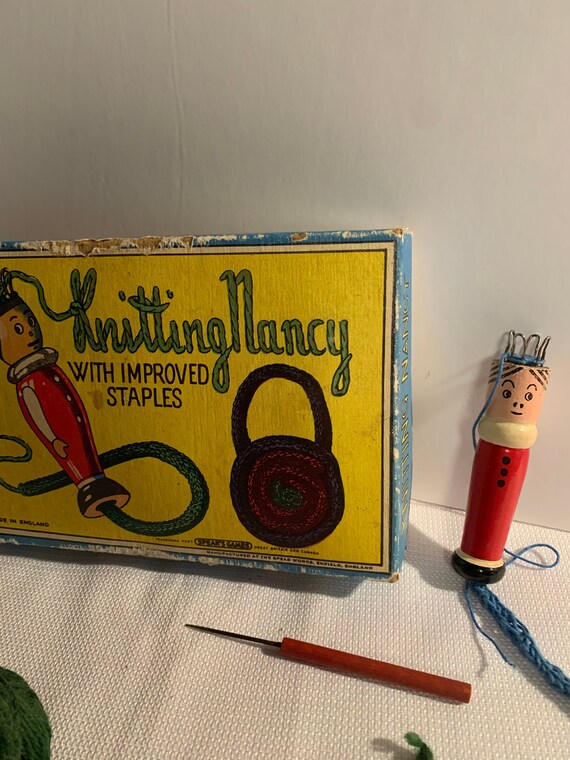 Vintage 1970's Spear KNITTING NANCY Wooden Spool Doll and Knitting Needle  Tool Loom French Tube Instructions Original Box 