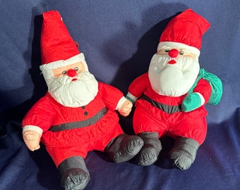 2 Nylon Santa Claus Parachute gloves sack Plush Puffy vintage 16" Christmas