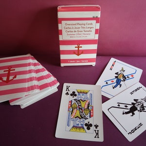 OVERSIZED LARGE Playing CARDS full deck 5 x 7 Nautical Anchor Pink striped