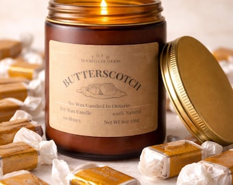 Butterscotch | Caramel + Brown Sugar + Buttercream | Scented Soy Candle | 8oz Amber Jar | Cozy Dessert Candle