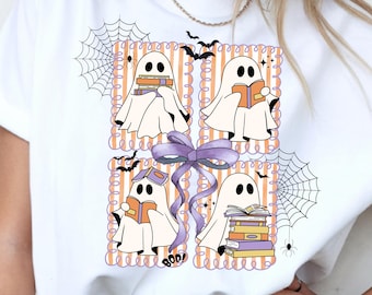 Cute Halloween PNG Sublimation Ghost Reading PNG File Coquette Halloween Graphic Design Digital Download for Trendy T-shirts
