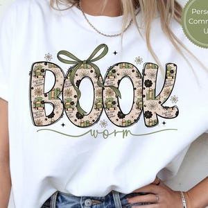 Book Worm PNG Sublimation, Retro Checkered Lettering with Bow, Just One More Chapter Bookish Quote