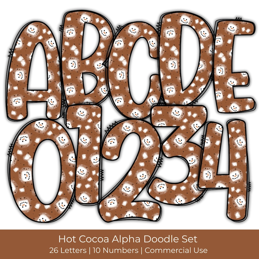 Hot Cocoa Alphabet Clipart PNG Set With Marshmallow Letters and Numbers ...