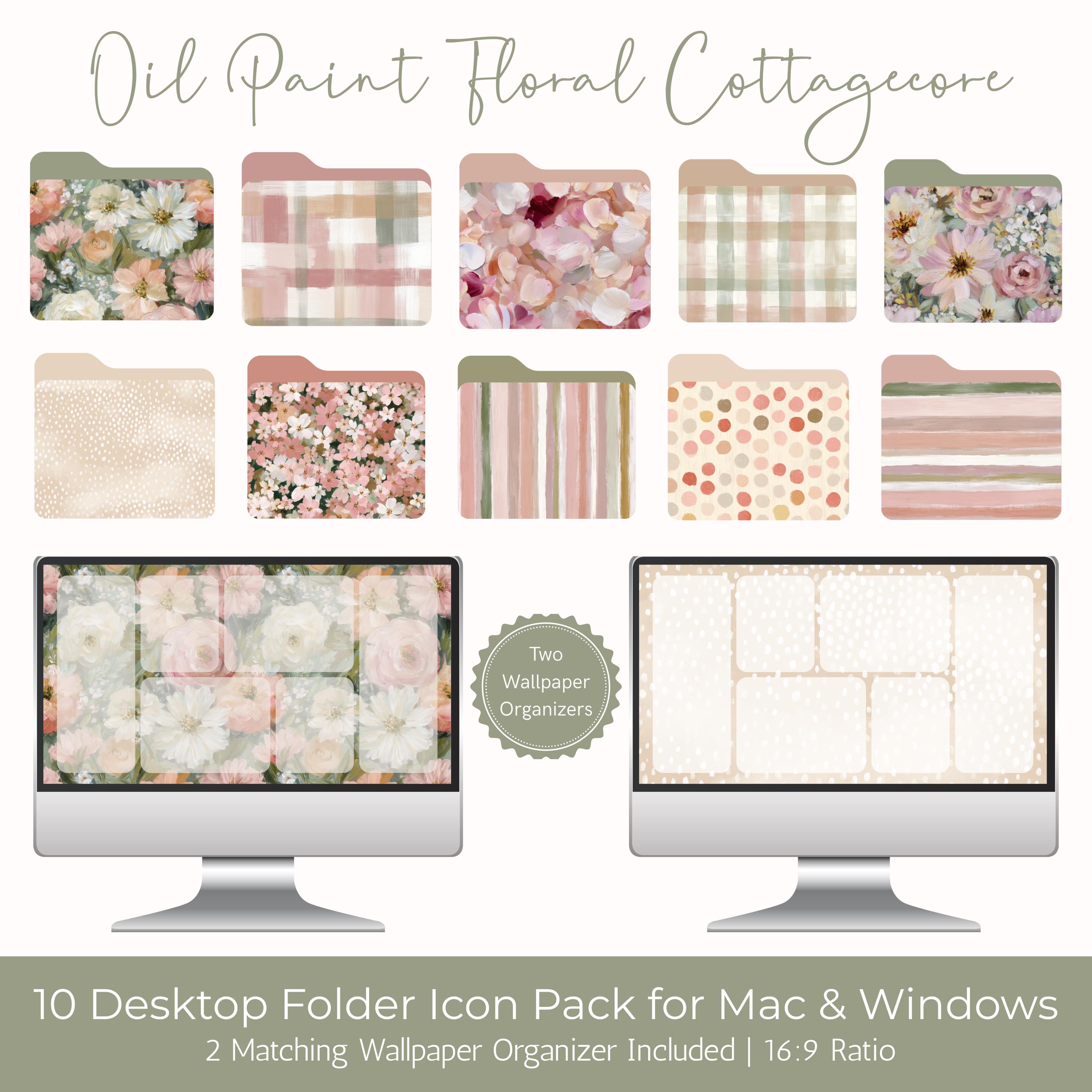 Cottagecore Folder Icon Oil Paint Floral Cottagecore Desktop Folder Icons With Wallpaper ...