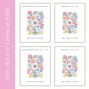 May include: Four white printables with colorful illustrations and text, including the phrases "In My Bookish Era" and "Bookish Babe." Each printable is labeled for different Kindle models and sizes, with instructions to print at 100% and cut.