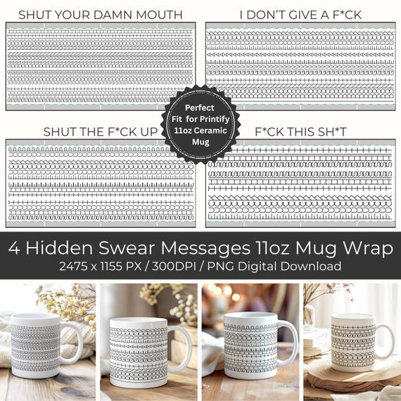 Hidden Swear Message Mug Wraps Funny Adult Humor Gag Gift 11oz Mug Wrap F*ck This Sh*t Swear Word PNG Adult Birthday Gift for Retirement