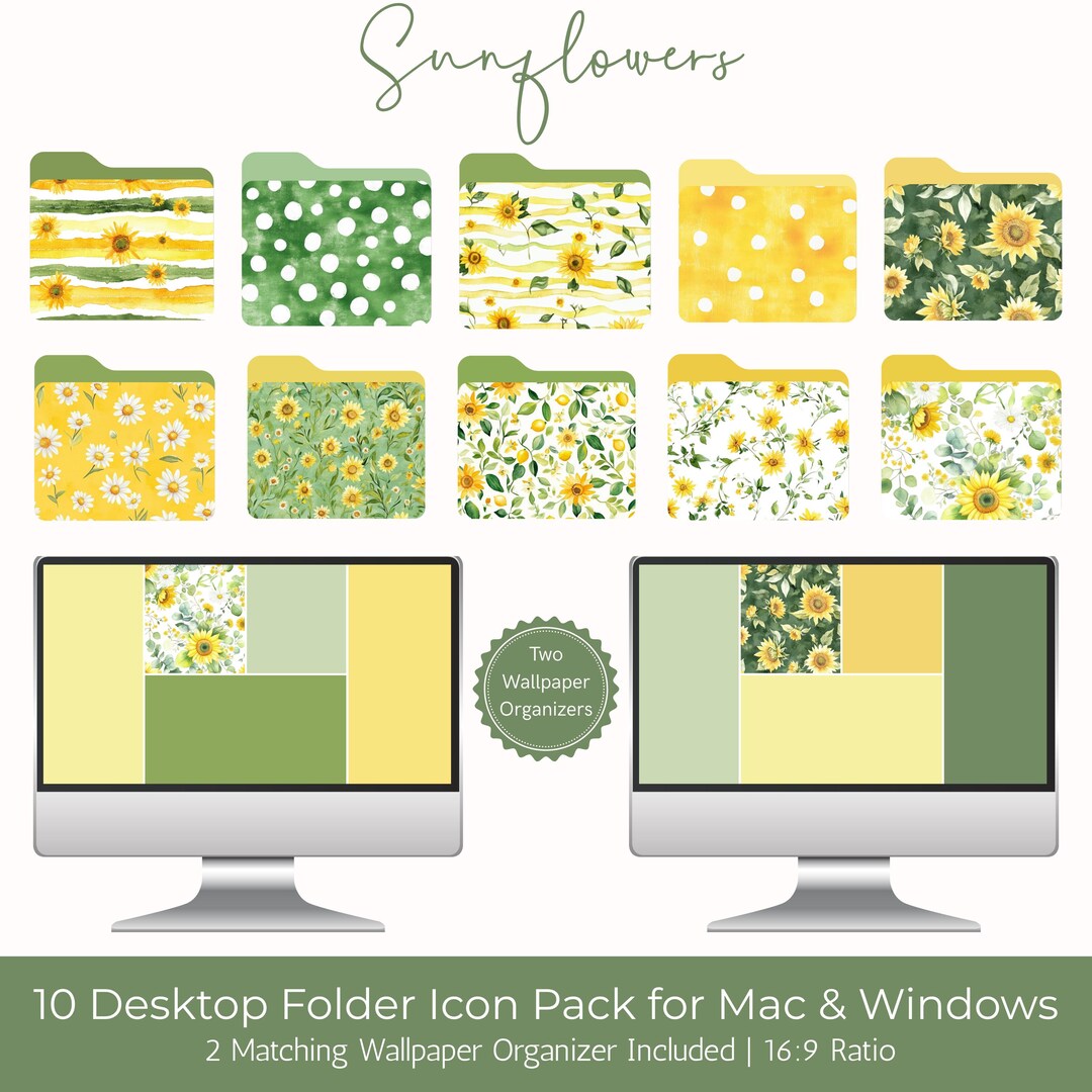 Sunflower Floral Desktop Icon Pack Yellow Green Mac Windows Folder ...