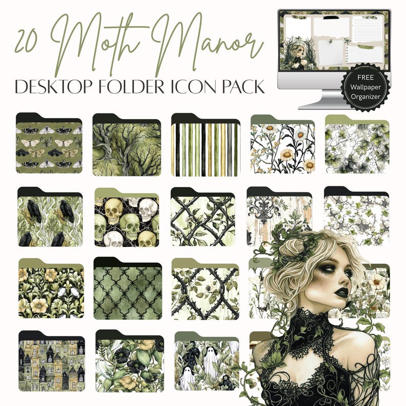 Cottagecore Folder Icon Gothic Folder Icon Pack for Mac Windows β Dark Cottagecore Desktop ...