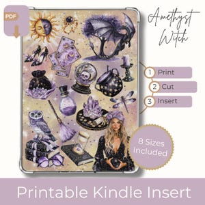 Amethyst Witch Kindle Insert for Clear Case Printable Mystical eReader Cover Purple Celestial PDF Download for Paperwhite, Scribe, Colorsoft