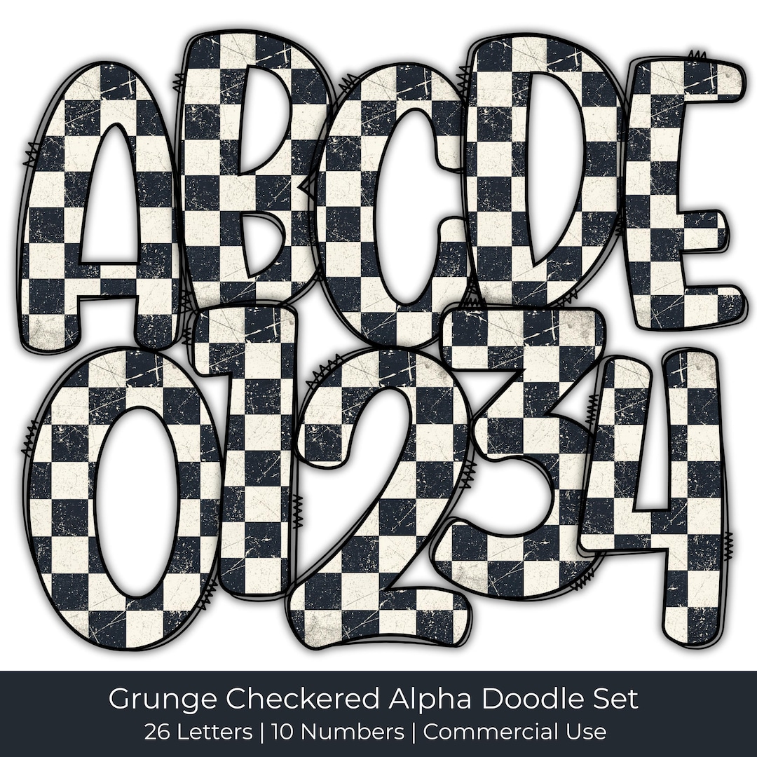 Checkered Alphabet PNG Set | Distressed Retro Font (digital Download ...