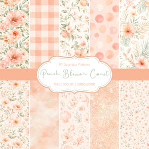 Pfirsich Florales nahtloses Muster, Aquarell Digital Paper Pack, Küsten Boho Scrapbook Hintergrund, Strand Blüten Rapport Tile