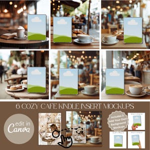 Cozy Cafe Kindle Insert Mockup Canva Templates for Clear Case, Coffee Shop eReader Cover Mockup for Bookstagram, Booktok, & Etsy Sellers