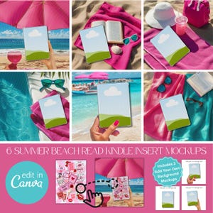 Pink Summer Kindle Insert Mockup Canva Templates for Clear Case, Vibrant Beach eReader Cover Mockup for Bookstagram, Booktok, & Etsy Sellers