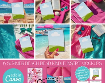 Summer Beach Kindle Mockup, Clear Case Insert, Canva Template (Digital Download)