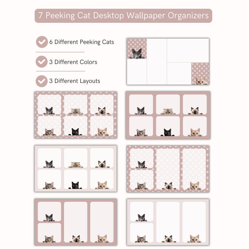 Cat File Floder Computer Peeking Cats Folder Icon Pack, Beige Whimsical Wallpaper Organizer, Cat ...
