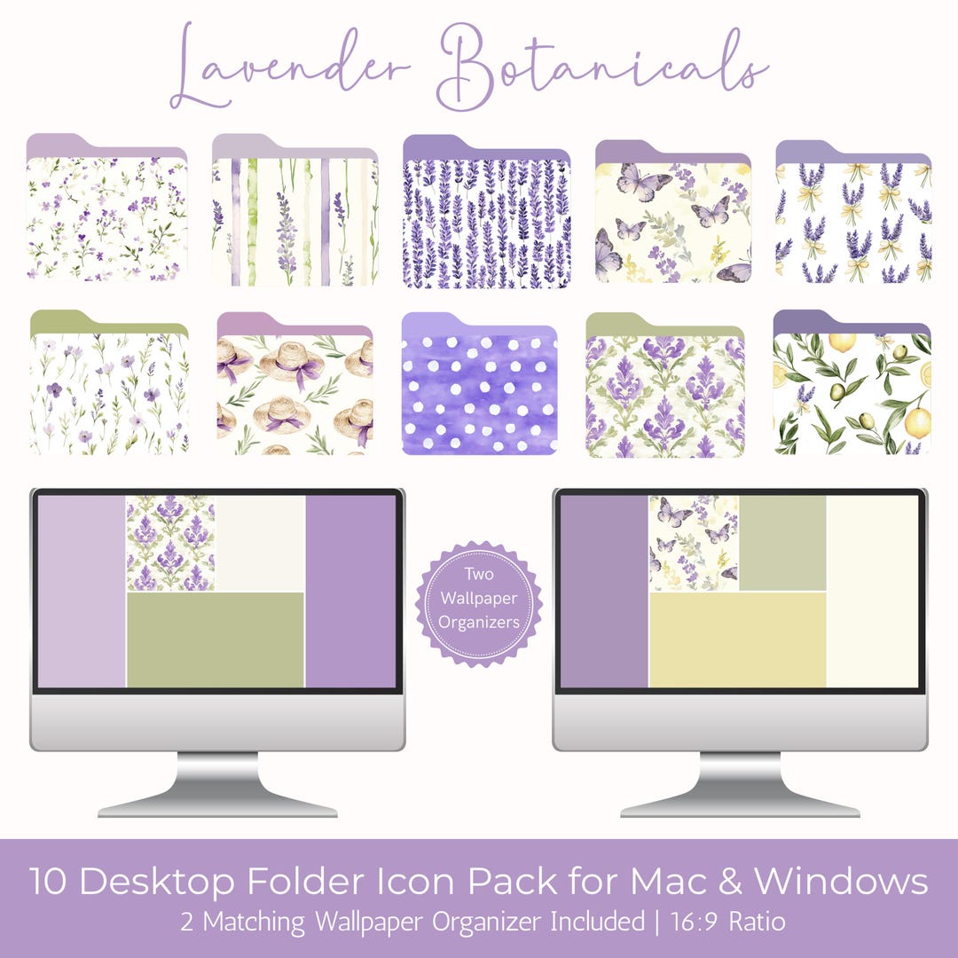 Lavender Botanical Desktop Icon Pack Purple Floral Mac Windows Folder ...